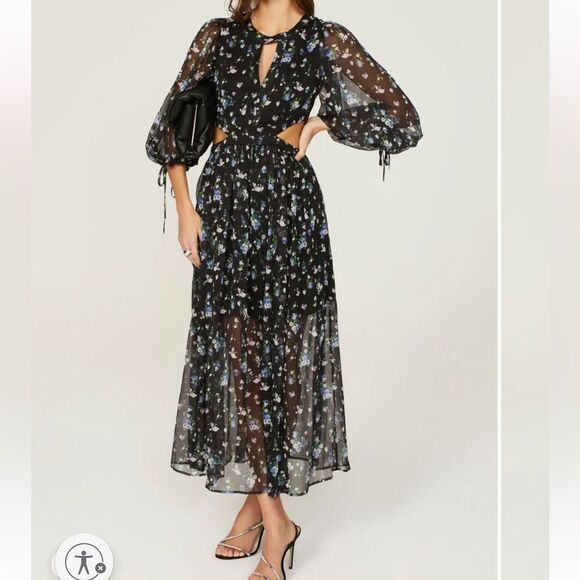 NWT MAJE Risof Maxi Cutout Elegant Black Floral Women's Dress size 38 - Picture 1 of 11
